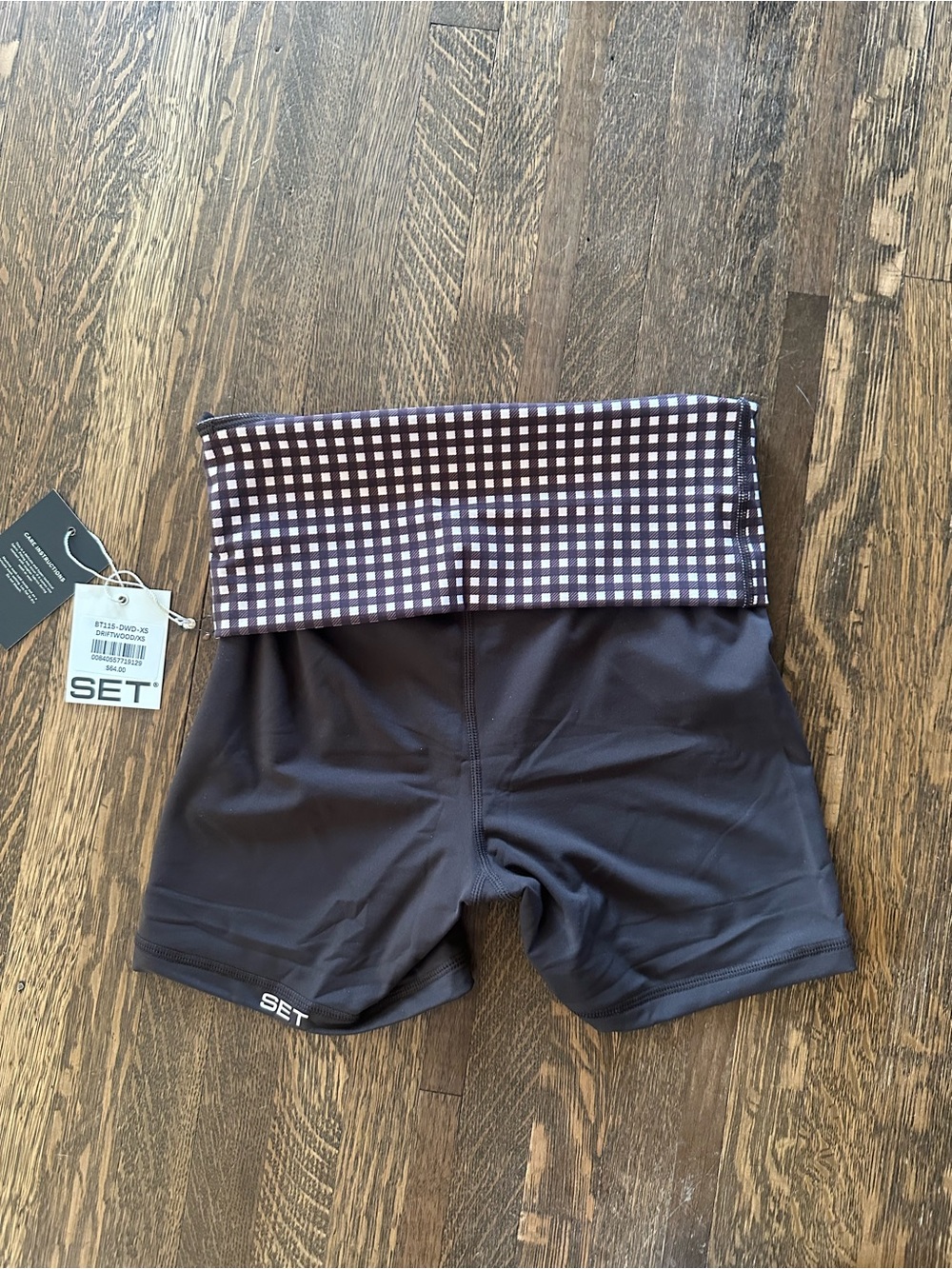 SET Active Breathe Gingham Shorts in Driftwood- size xs